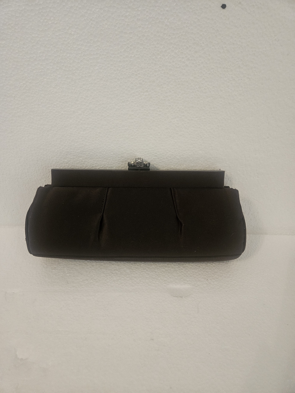 Elegant Black Satin Evening Clutch with Rhinestone Kiss Lock